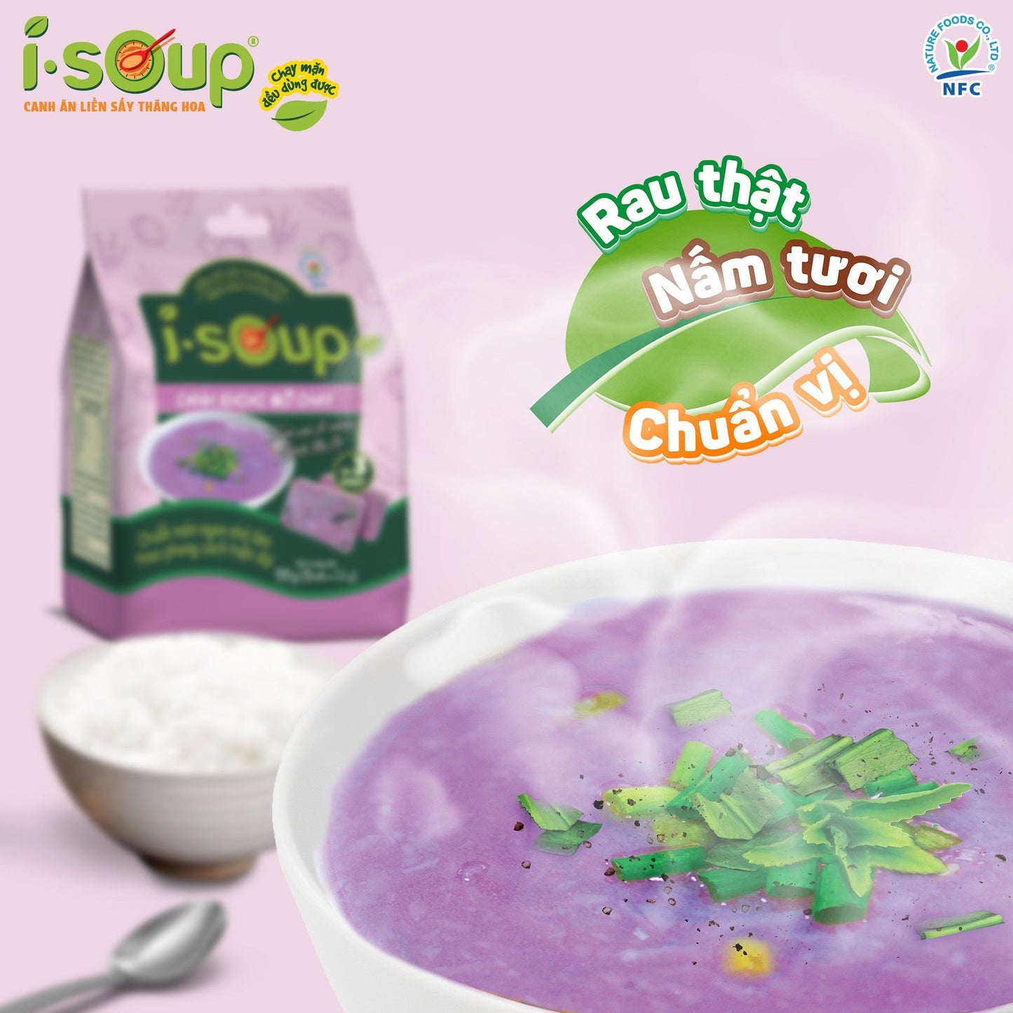 Canh Khoai Mỡ Chay Ăn Liền ISOUP 55g 05 Viên - Viên Sấy Thắng Hoa