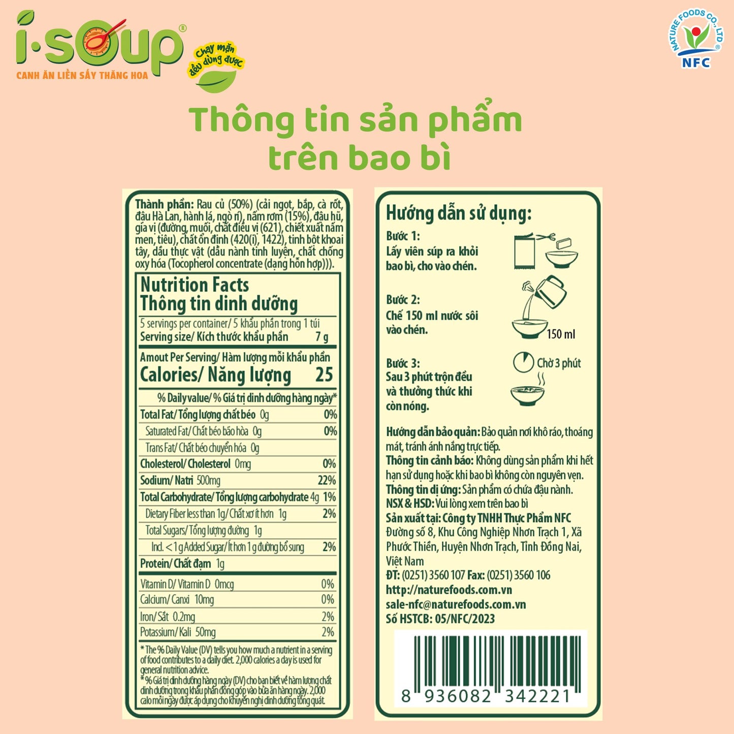 Canh Rau Củ Nấu Nấm Ăn Liền ISOUP 35g 05 Viên - Viên Thăng Hoa