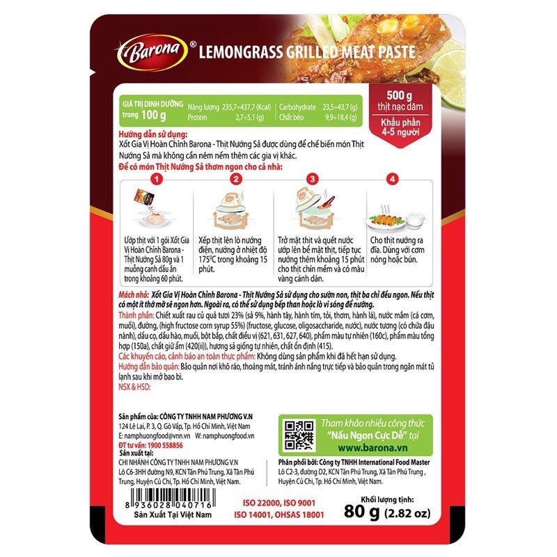 Xốt Gia Vị Hoàn Chỉnh Barona - Thịt Nướng Sả 80g