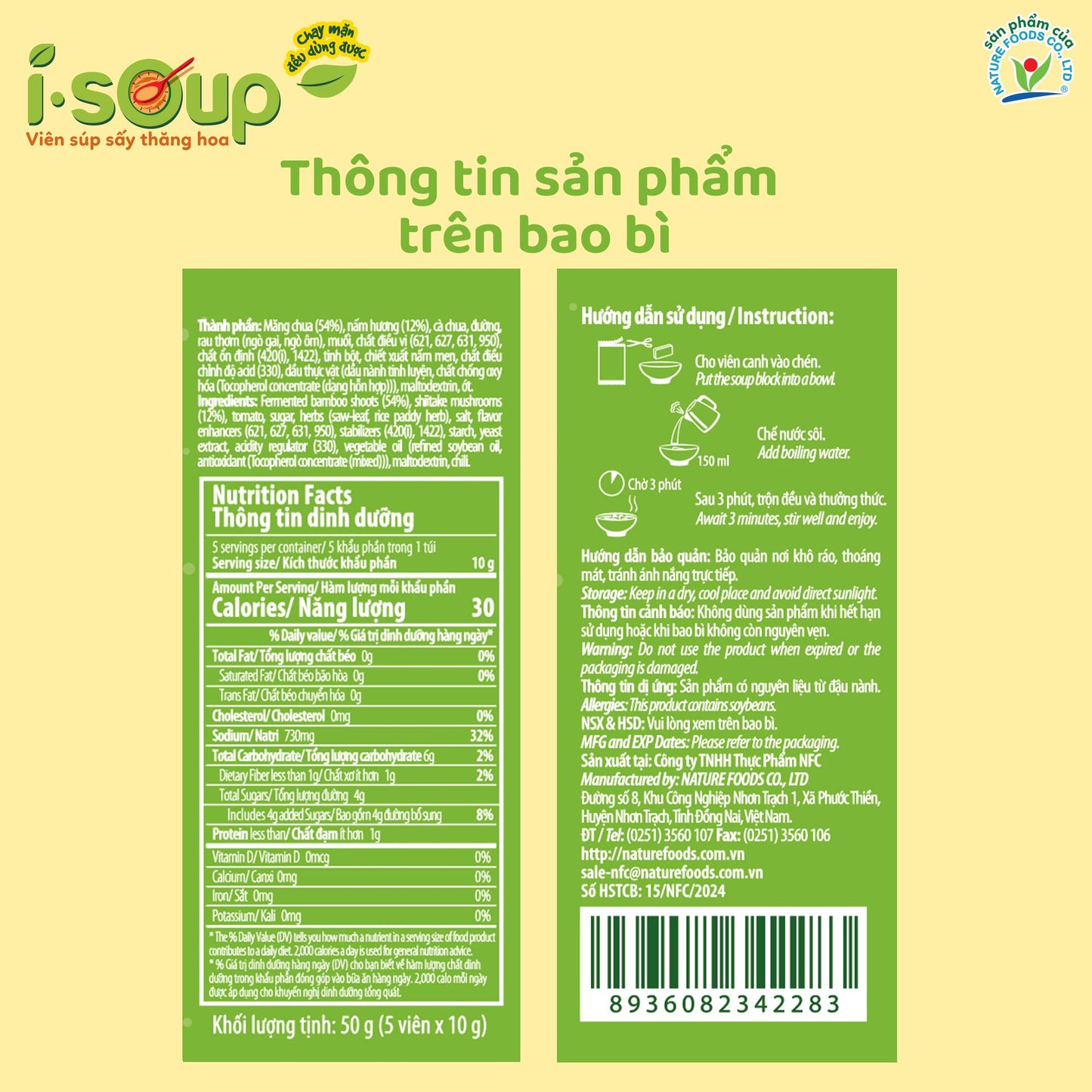 Canh Măng Chua Nấm Hương Ăn Liền ISOUP 50g 05 Viên - Viên Sấy Thăng Hoa