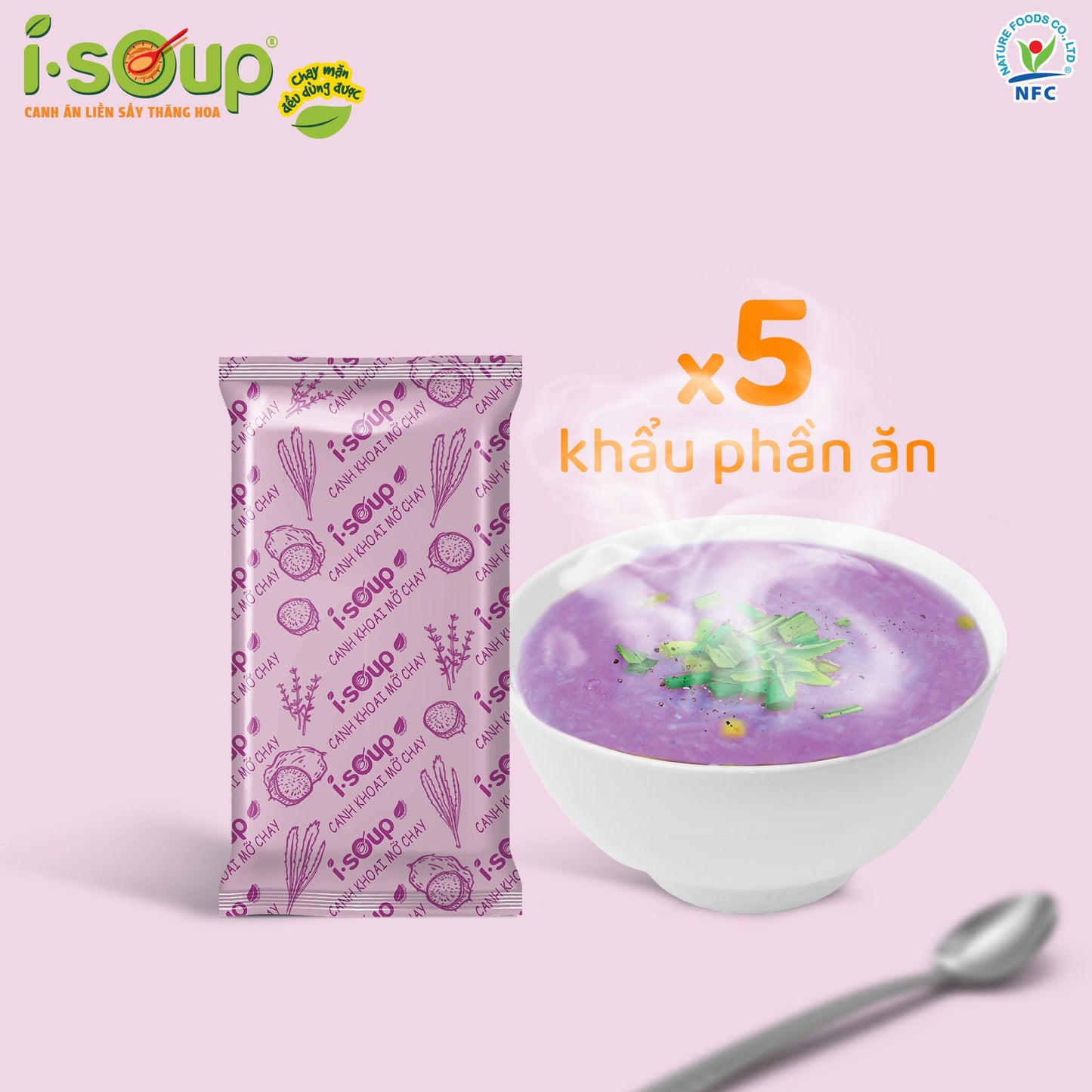 Canh Khoai Mỡ Chay Ăn Liền ISOUP 55g 05 Viên - Viên Sấy Thắng Hoa