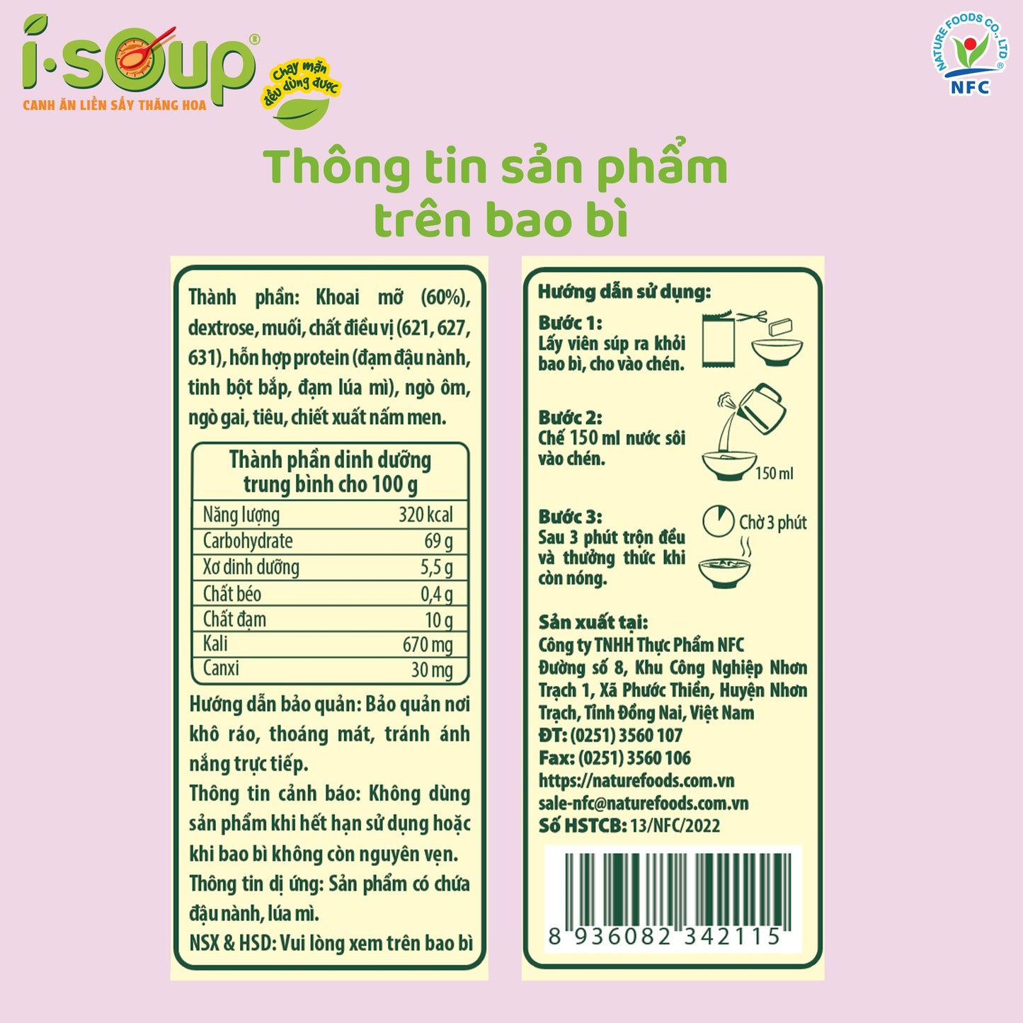 Canh Khoai Mỡ Chay Ăn Liền ISOUP 55g 05 Viên - Viên Sấy Thắng Hoa
