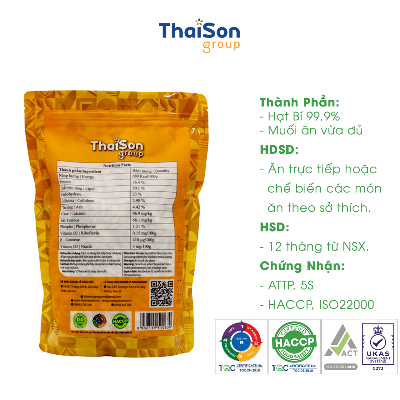 Hạt Bí Thái Sơn Gói 500g