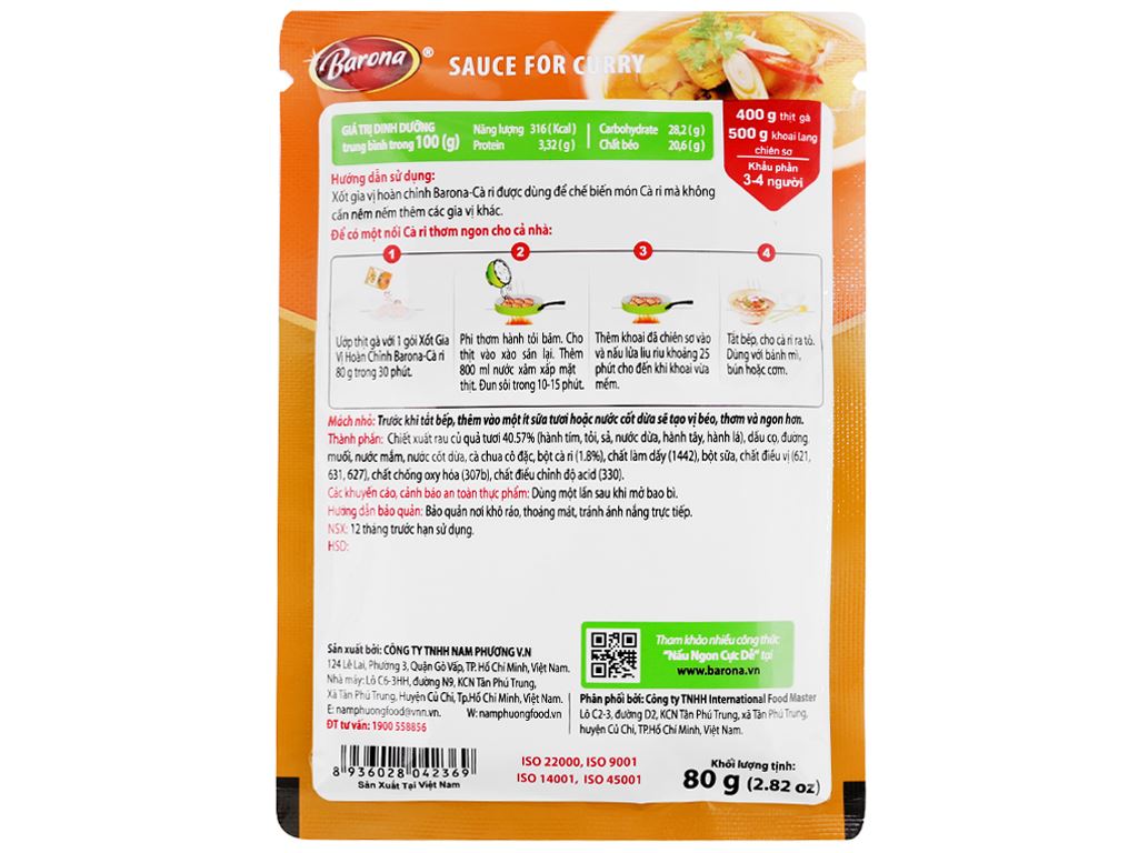 Xốt Gia Vị Hoàn Chỉnh Barona - Cà Ri 80g