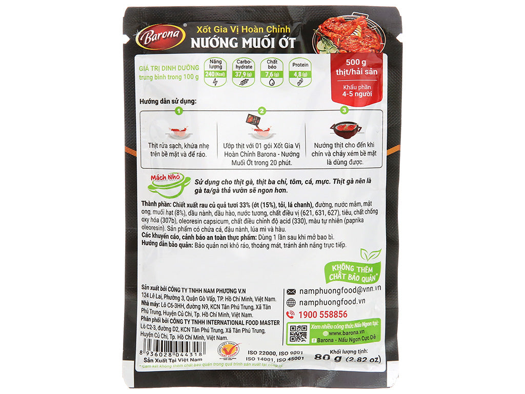 Xốt Gia Vị Hoàn Chỉnh Barona - Nướng Muối Ớt 80g