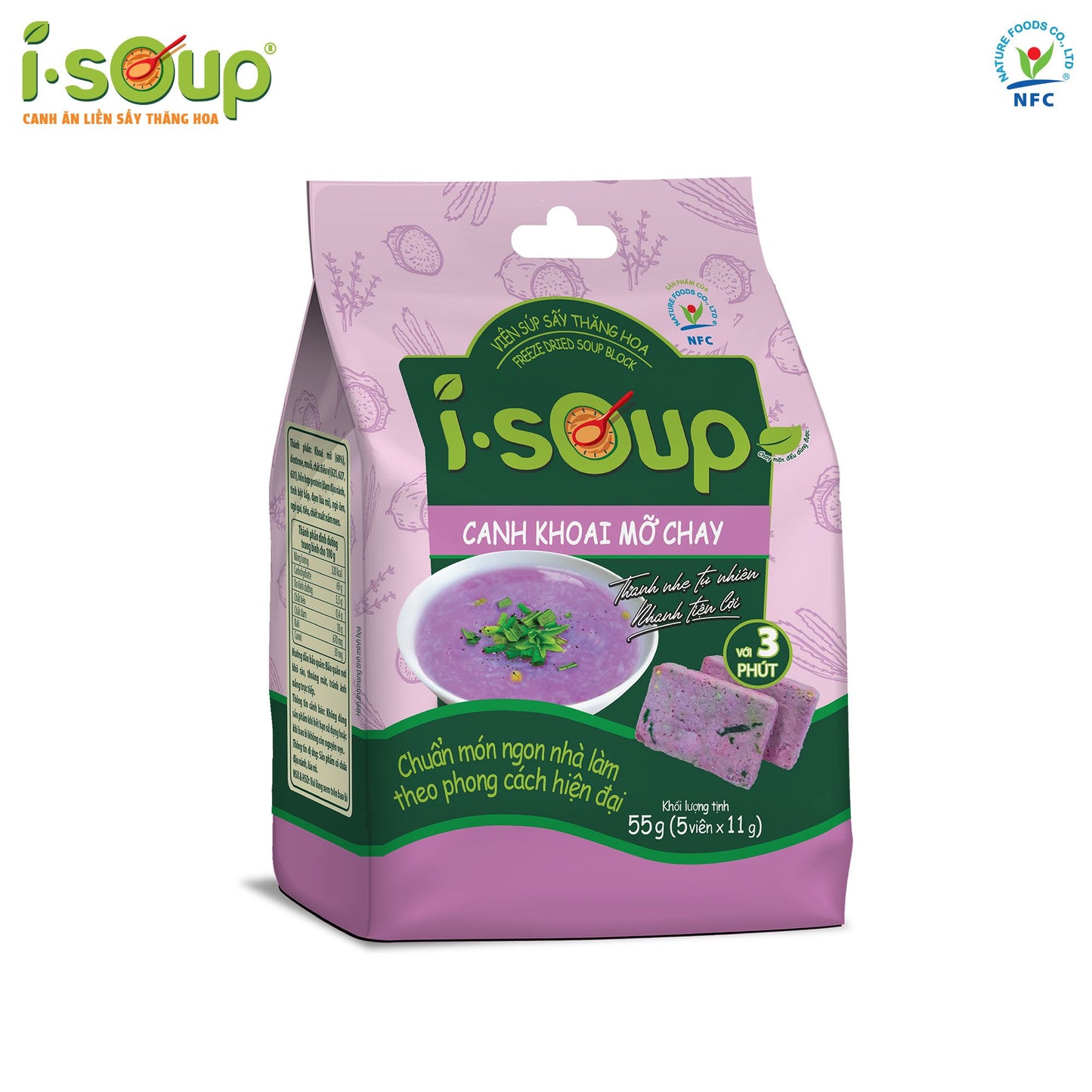 Canh Khoai Mỡ Chay Ăn Liền ISOUP 55g 05 Viên - Viên Sấy Thắng Hoa